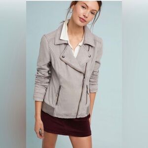 Anthropologie Gray Leather Moto Jacket Asymmetrical Zipper